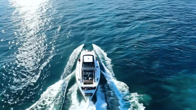 motorboat creates stunning foamy glides vivid blue waters providing mesmerizing visual motion natural beauty