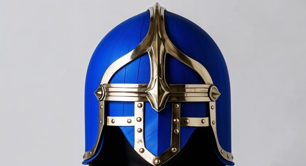 Blue theme medieval helmet on plain white background