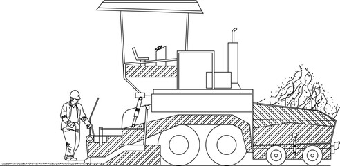 Vector sketch illustration silhouette design of construction vehicle machine asphalt road work.eps