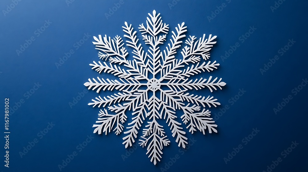 Aufkleber a paper-cut snowflake with an intricate symmetrical design and delicate patterns, elegantly set agai