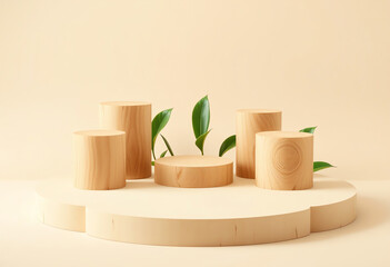 Elegant Wooden Pedestal Display with Natural Greenery