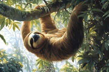 Fototapeta premium Sloth Hanging in Rainforest Canopy