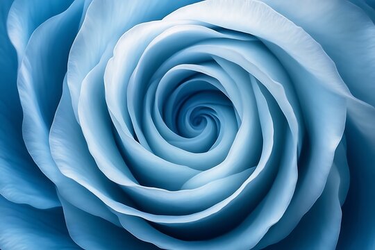 Close-up of a light blue rose, showing its spiraling petals.