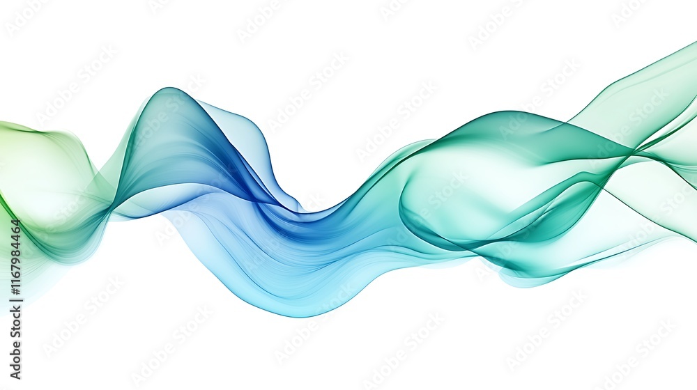 Poster blue and green waves flowing dynamically, creating a smooth and abstract background with a serene an