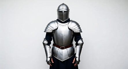 Fototapeta premium Gray theme medieval body armor on plain white background