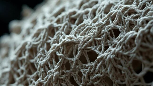 Beige Macram&eacute; Texture Close-Up. A detailed close-up of beige macram&eacute; texture, perfect for showcasing handmade crafts, rustic designs, or organic decor concepts.  