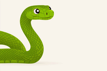 Bright green cartoon snake with friendly expression and playful design