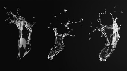 Obraz premium Set of water splashes isolated on a black background
