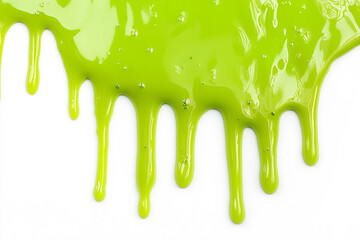 Green slime dripping from top isolated on white background
