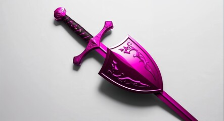 Magenta theme sword and shield on plain white background