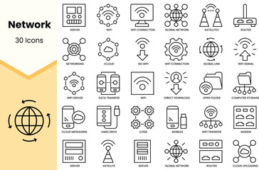 Set of network icons. Simple line art style icons pack. Vector illustration