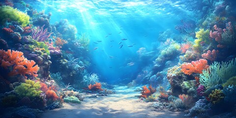 Fototapeta premium Vibrant Coral Reef Ecosystem: Underwater Scene