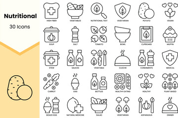 Set of nutritional icons. Simple line art style icons pack. Vector illustration