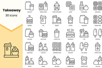 Set of takeaway icons. Simple line art style icons pack. Vector illustration