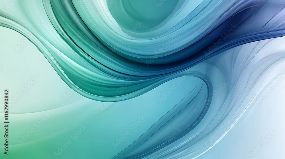 Poster elegant abstract swirl background in shades of blue and green, blending fluid patterns for a captiva