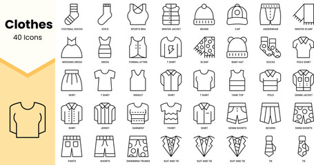 Set of clothes icons. Simple line art style icons pack. Vector illustration