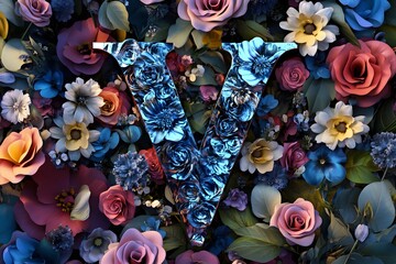 Floral Letter V:  A Luxurious  Design in Blooms