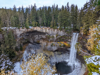 Brandywine Falls on a crisp snowy autumn day near Whistler and Vancouver BC Canada