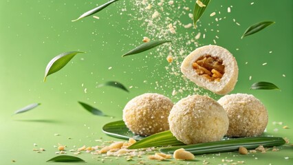 Onde Onde Balls in Action with Coconut Filling