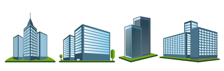 Modern Building Illustration Set featuring various architectural designs