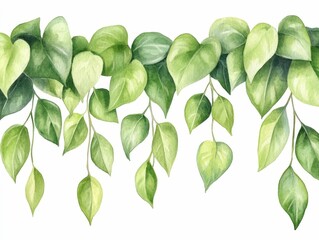 Obraz premium This beautiful watercolor artwork showcases a soft flowing ivy vine with delicate painted leaves in a soothing gradient of green hues The organic