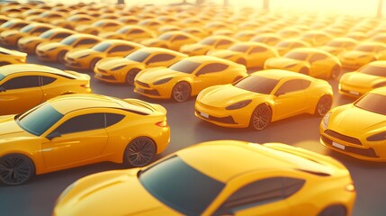 Fototapeta premium Rows of Yellow Cars: Automotive Production