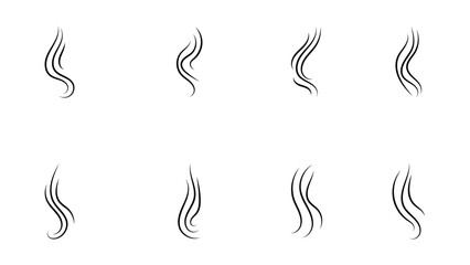 Smoke steam icon vector logo set. Smells line hot air icon set. steam aroma heat icon illustration. Hot vapor fire doodle line logo. Hit stink, coffee, fragrance flame elements. Vector illustration