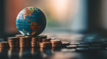 Small globe rests atop a stack of coins.