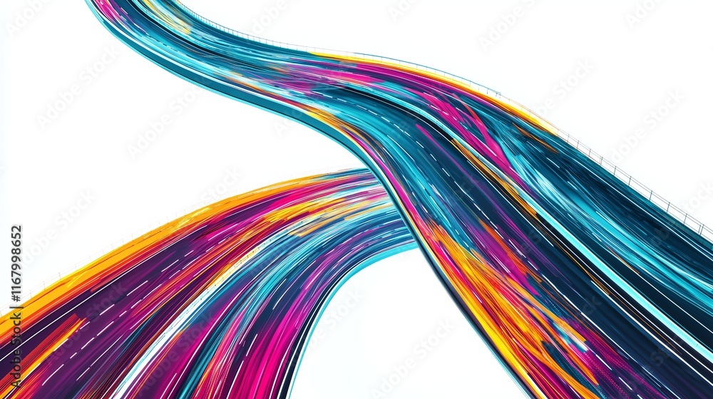 Aufkleber abstract road network from an overhead perspective, featuring colorful, flowing highways and sharp i