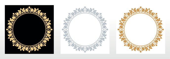 Set of decorative frames Elegant vector element for design in Eastern style, place for text. Floral black, golden and gray borders. Lace illustration for invitations and greeting cards