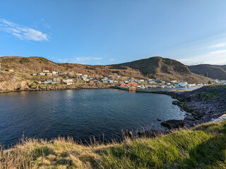 A small fishing village on the east coast of Newfoundland seen at sunset
