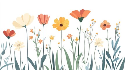 Fototapeta premium Clean and elegant cartoon flower design, white background, simple line art. 