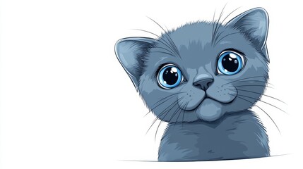 Playful Scottish Fold Kitten in Cartoon Style on White Background for Design Overlays