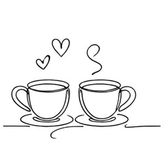 Romantic Coffee Cups Line Drawing.