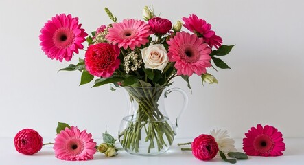 Obraz premium Pink theme flower bouquet on plain white background