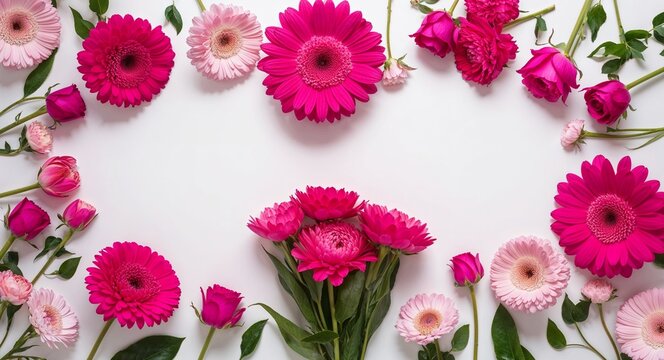 Pink theme flower bouquet on plain white background