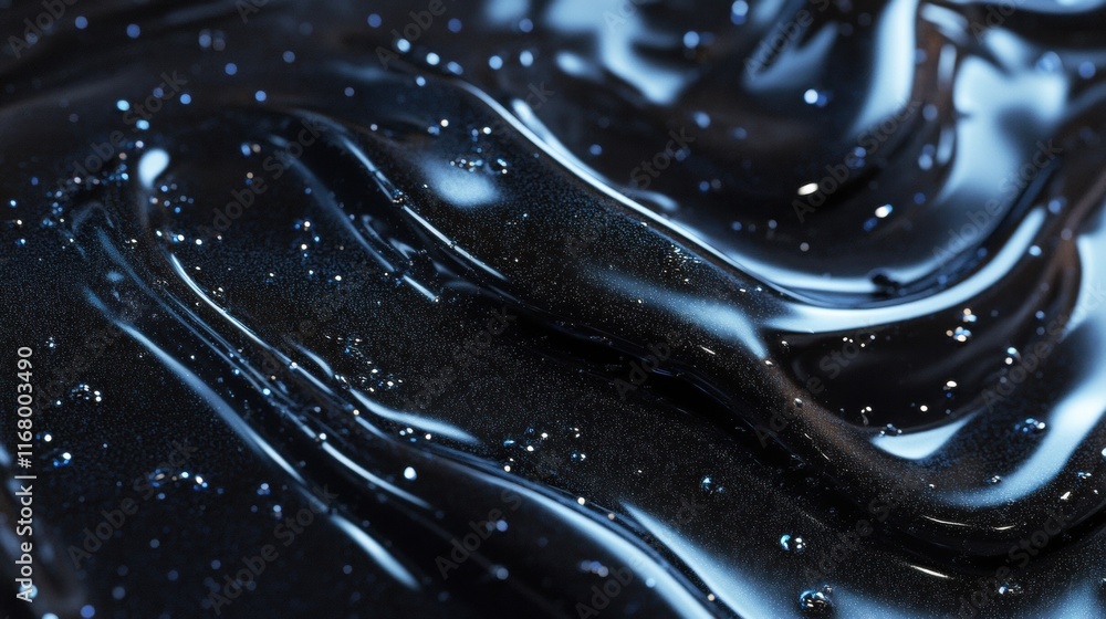 Aufkleber black liquid flows in smooth waves, forming intricate patterns with a glossy finish and mesmerizing 