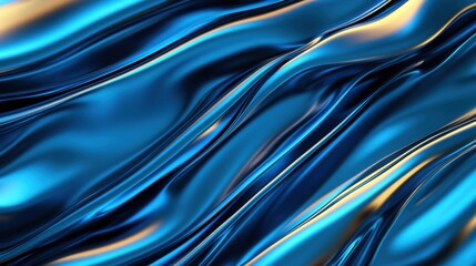 Fluid metallic waves in rich blue showcase dynamic movement and light reflection, evoking a sense of tranquil energy and depth