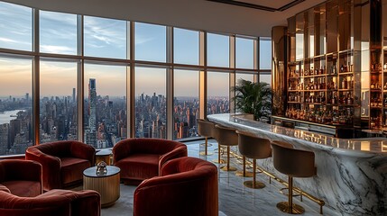 Nyc evening cocktail bar aerial urban experience overview