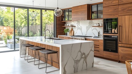 Contemporary kitchen interiors bright space wide angle photography