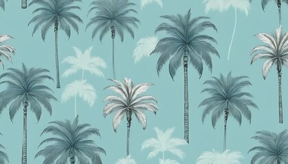 Teal Tropical Palm Tree Seamless Pattern Design