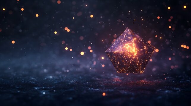 3D render of a geometric shape suspended in space with glowing light trails 