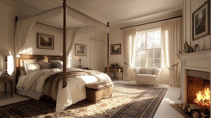 Elegant bedroom interior design cozy home lifestyle warm atmosphere