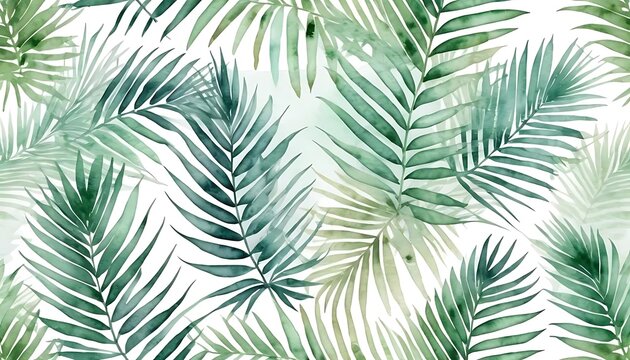 Watercolor Painting Of Lush Green Palm Fronds