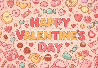 Valentine's Day Card with Romantic Hearts and Love