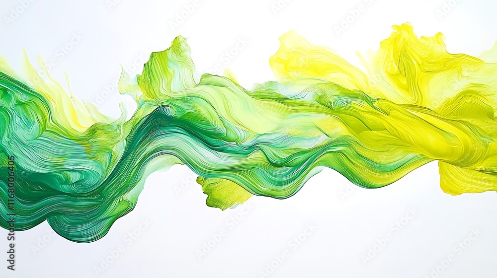 Poster vibrant lime green wave abstract design, zesty and bright, flowing dynamically on a white backdrop, 