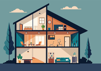 Modern house in cut with furniture.