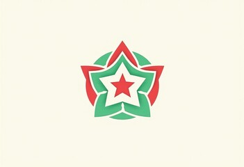 Decorative Circular Emblem with Star Symbol and Red-Green Ribbons, Ideal for Ultra HD Graphic Projects and Clean Designs
