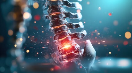 A vibrant depiction of a spine being activated, showcasing a dynamic interaction between the skeletal structure and energy.