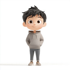 Fototapeta premium Cute kids Cartoon illustration wearing grey hoodie standing isolated on white background